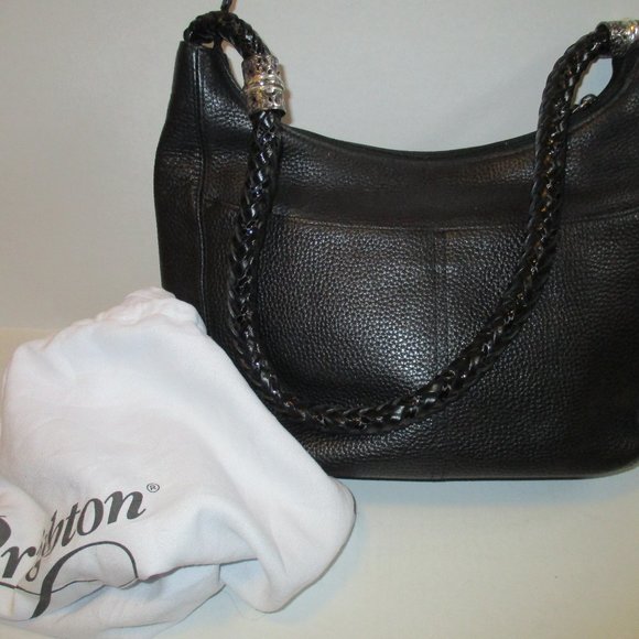 *Brighton Black Barbados Ziptop Hobo Pebbled Shoulder Bag Satchel - Picture 1 of 11
